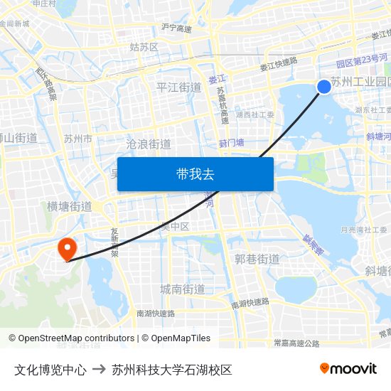 文化博览中心 to 苏州科技大学石湖校区 map
