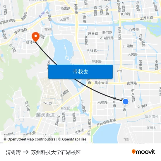 清树湾 to 苏州科技大学石湖校区 map
