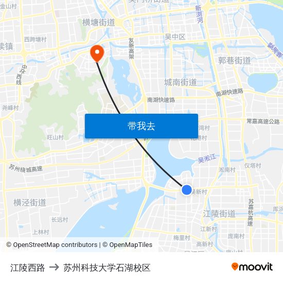 江陵西路 to 苏州科技大学石湖校区 map