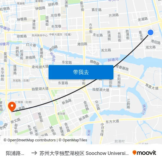 阳浦路青丘街西 to 苏州大学独墅湖校区 Soochow University Dushu Lake Campus map