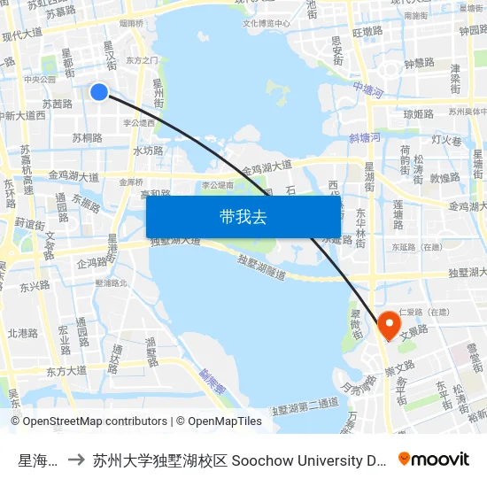 星海公园 to 苏州大学独墅湖校区 Soochow University Dushu Lake Campus map