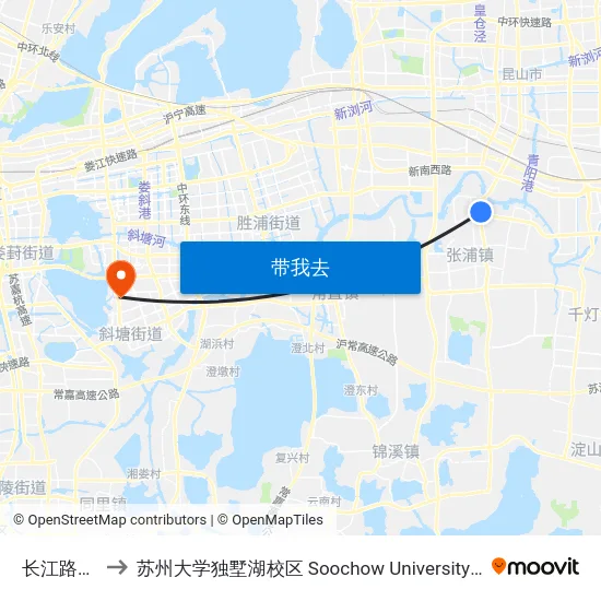 长江路振新路 to 苏州大学独墅湖校区 Soochow University Dushu Lake Campus map