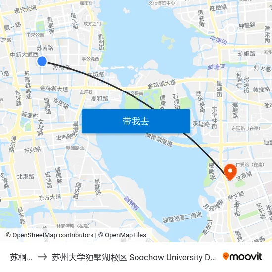苏桐路西 to 苏州大学独墅湖校区 Soochow University Dushu Lake Campus map