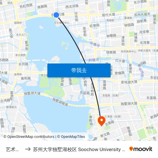 艺术中心北 to 苏州大学独墅湖校区 Soochow University Dushu Lake Campus map