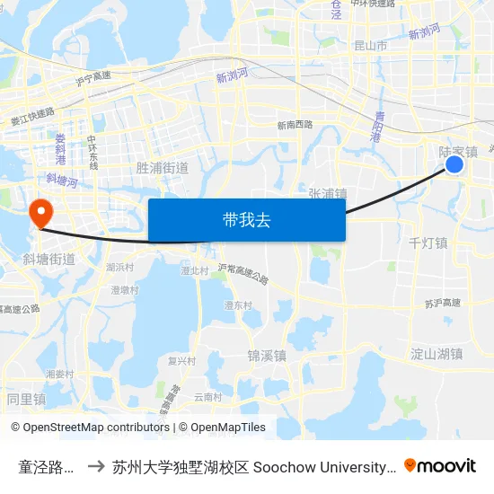 童泾路菉溪路 to 苏州大学独墅湖校区 Soochow University Dushu Lake Campus map