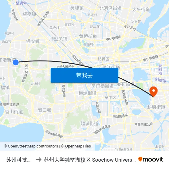 苏州科技城管委会 to 苏州大学独墅湖校区 Soochow University Dushu Lake Campus map