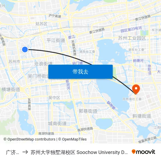 广济桥西 to 苏州大学独墅湖校区 Soochow University Dushu Lake Campus map