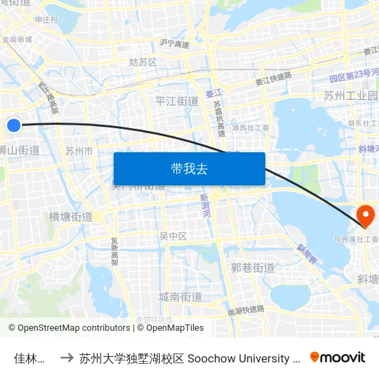佳林花苑西 to 苏州大学独墅湖校区 Soochow University Dushu Lake Campus map