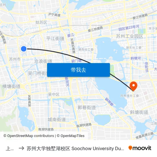 上津桥 to 苏州大学独墅湖校区 Soochow University Dushu Lake Campus map
