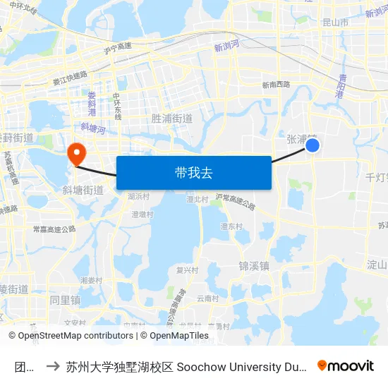 团结桥 to 苏州大学独墅湖校区 Soochow University Dushu Lake Campus map