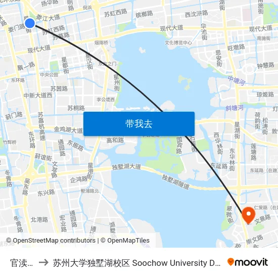 官渎桥东 to 苏州大学独墅湖校区 Soochow University Dushu Lake Campus map