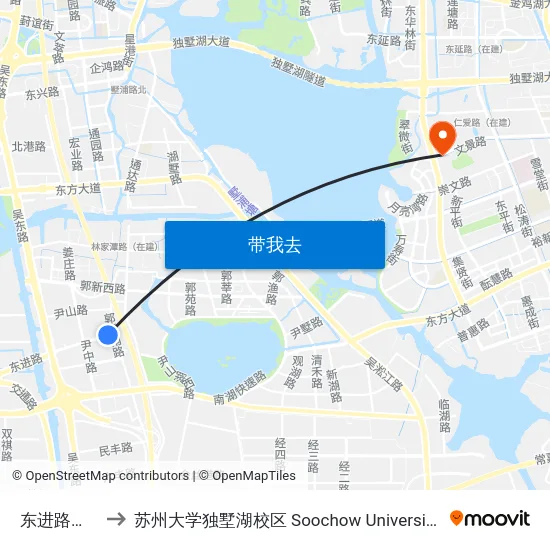 东进路尹中路东 to 苏州大学独墅湖校区 Soochow University Dushu Lake Campus map