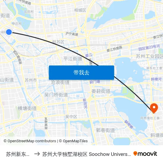苏州新东方汽配城 to 苏州大学独墅湖校区 Soochow University Dushu Lake Campus map