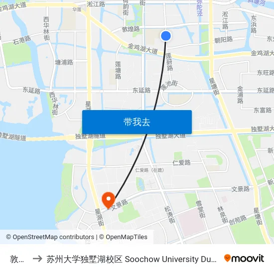敦煌路 to 苏州大学独墅湖校区 Soochow University Dushu Lake Campus map