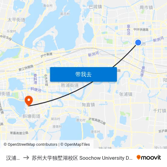 汉浦新村 to 苏州大学独墅湖校区 Soochow University Dushu Lake Campus map