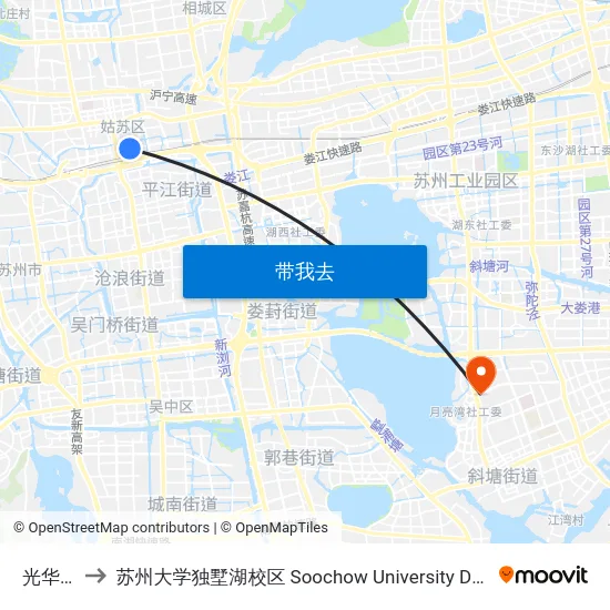 光华桥西 to 苏州大学独墅湖校区 Soochow University Dushu Lake Campus map