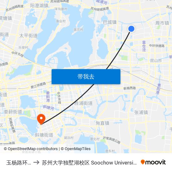 玉杨路环庆路西 to 苏州大学独墅湖校区 Soochow University Dushu Lake Campus map