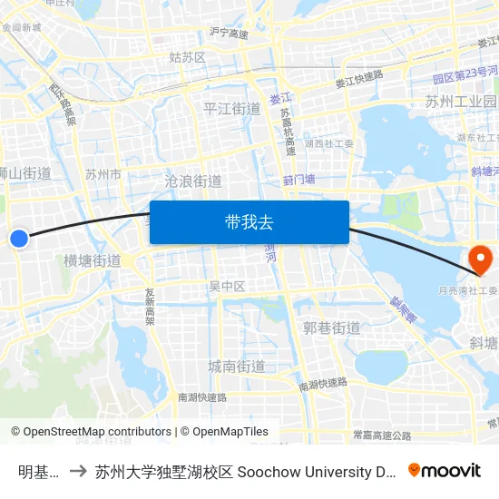 明基医院 to 苏州大学独墅湖校区 Soochow University Dushu Lake Campus map