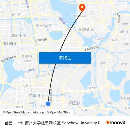 信昌电子 to 苏州大学独墅湖校区 Soochow University Dushu Lake Campus map