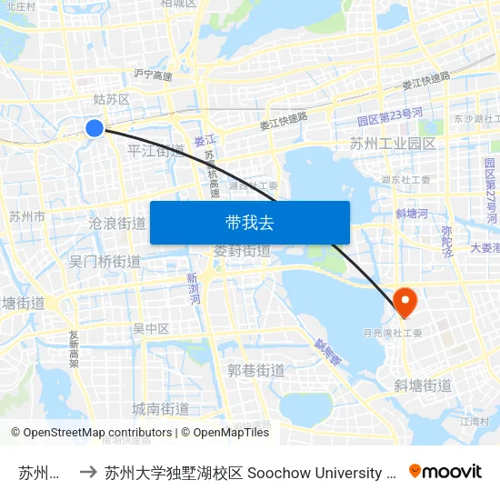 苏州火车站 to 苏州大学独墅湖校区 Soochow University Dushu Lake Campus map