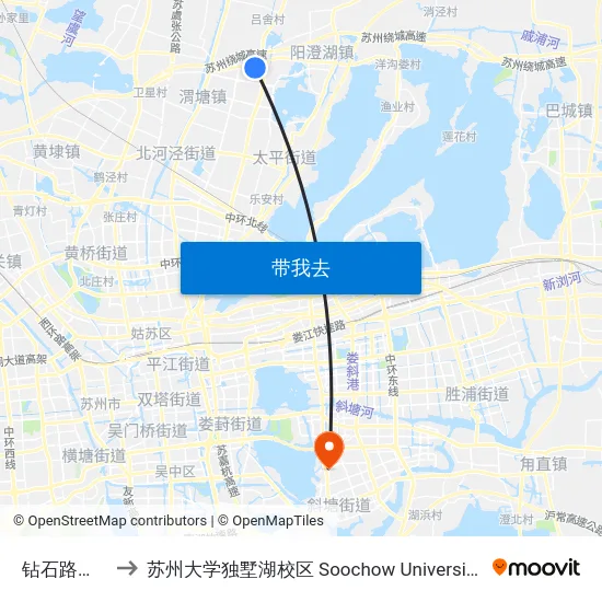 钻石路凤阳路南 to 苏州大学独墅湖校区 Soochow University Dushu Lake Campus map