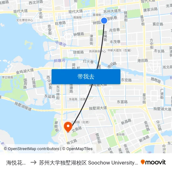 海悦花园四区 to 苏州大学独墅湖校区 Soochow University Dushu Lake Campus map
