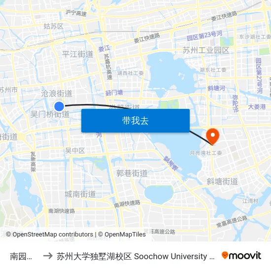 南园新村北 to 苏州大学独墅湖校区 Soochow University Dushu Lake Campus map