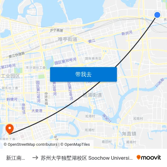 新江南生活荟西 to 苏州大学独墅湖校区 Soochow University Dushu Lake Campus map