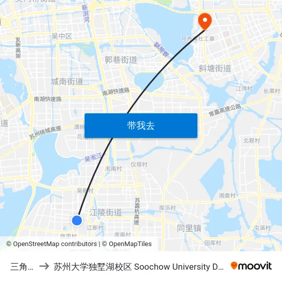三角井西 to 苏州大学独墅湖校区 Soochow University Dushu Lake Campus map