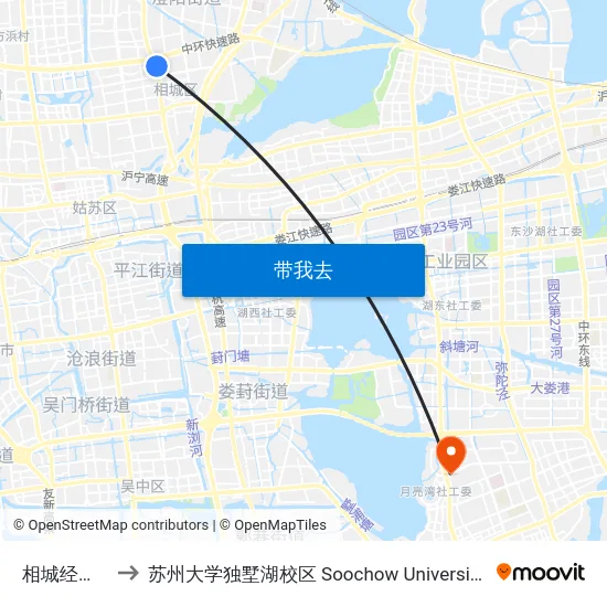 相城经济开发区 to 苏州大学独墅湖校区 Soochow University Dushu Lake Campus map