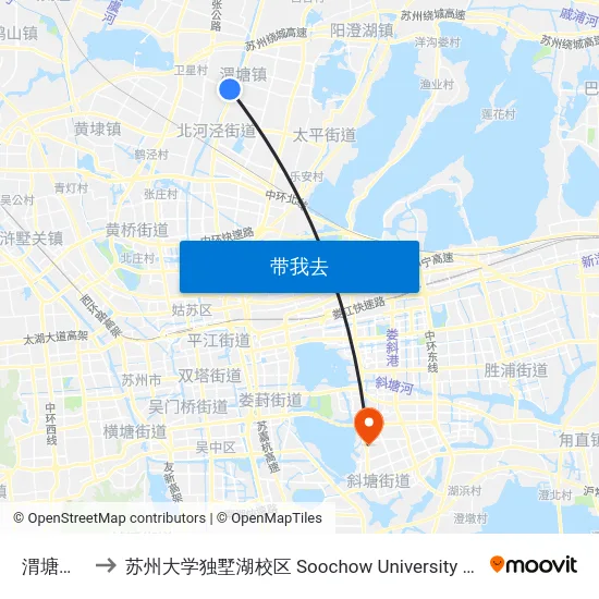 渭塘人民桥 to 苏州大学独墅湖校区 Soochow University Dushu Lake Campus map