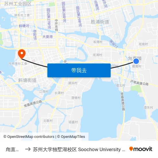 甪直镇政府 to 苏州大学独墅湖校区 Soochow University Dushu Lake Campus map