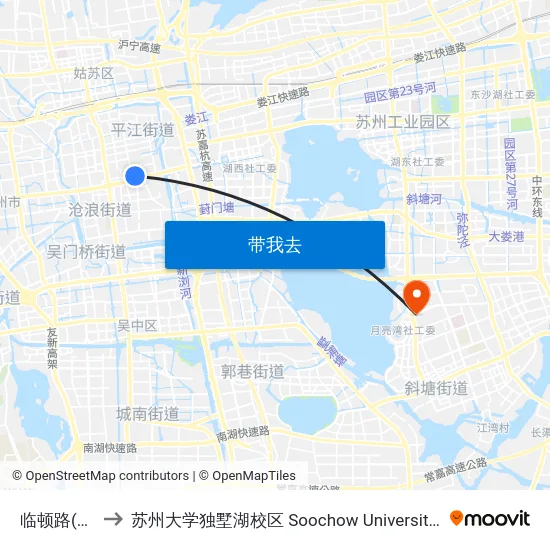 临顿路(观前街) to 苏州大学独墅湖校区 Soochow University Dushu Lake Campus map