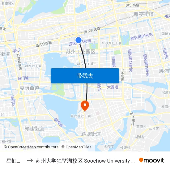 星虹大厦东 to 苏州大学独墅湖校区 Soochow University Dushu Lake Campus map