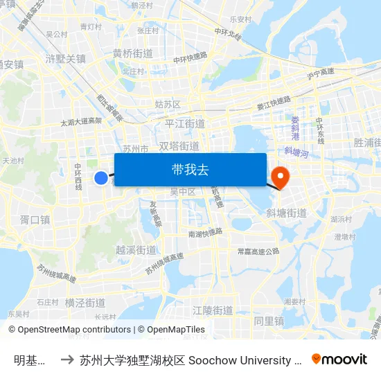 明基医院西 to 苏州大学独墅湖校区 Soochow University Dushu Lake Campus map