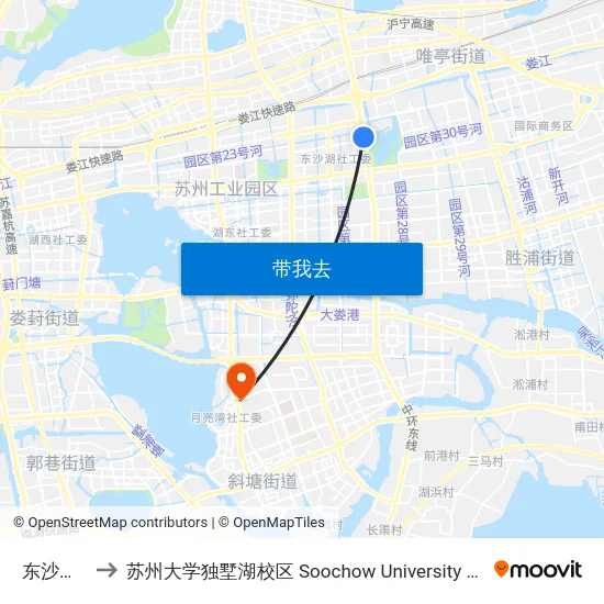 东沙湖公园 to 苏州大学独墅湖校区 Soochow University Dushu Lake Campus map