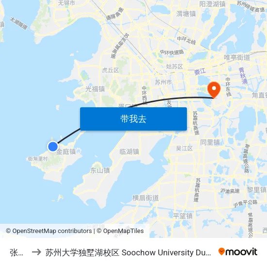 张家湾 to 苏州大学独墅湖校区 Soochow University Dushu Lake Campus map