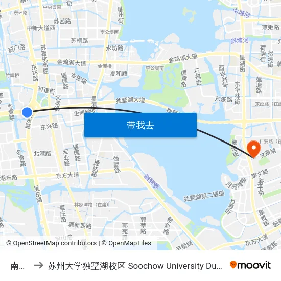 南环桥 to 苏州大学独墅湖校区 Soochow University Dushu Lake Campus map
