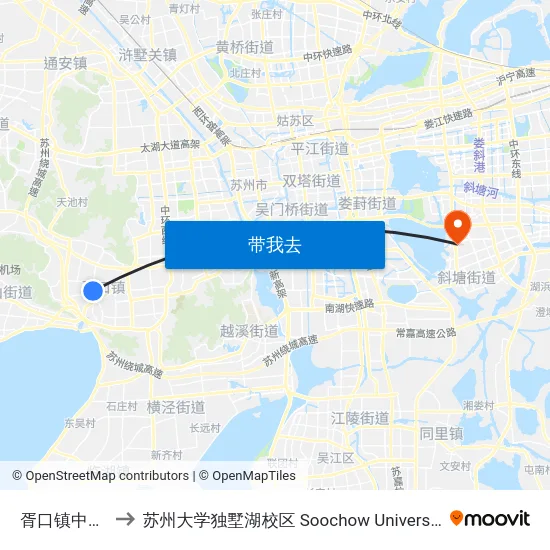胥口镇中心卫生院 to 苏州大学独墅湖校区 Soochow University Dushu Lake Campus map