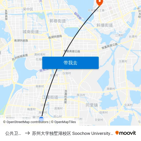 公共卫生中心 to 苏州大学独墅湖校区 Soochow University Dushu Lake Campus map