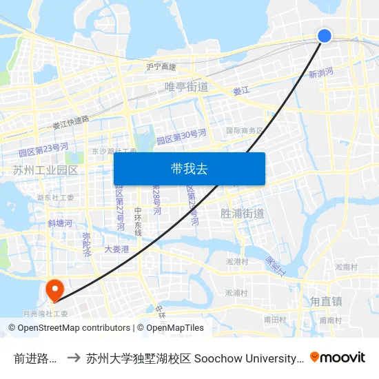 前进路新城路 to 苏州大学独墅湖校区 Soochow University Dushu Lake Campus map