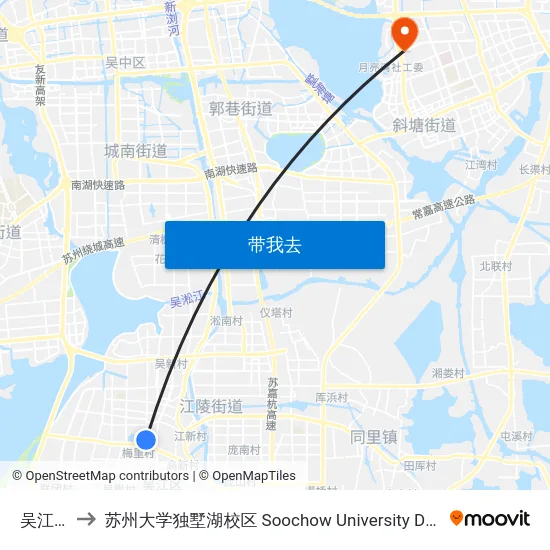 吴江宾馆 to 苏州大学独墅湖校区 Soochow University Dushu Lake Campus map