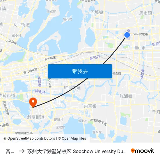 富士康 to 苏州大学独墅湖校区 Soochow University Dushu Lake Campus map