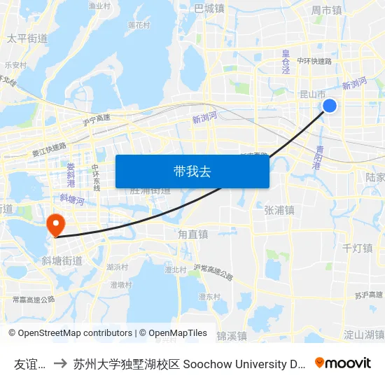 友谊医院 to 苏州大学独墅湖校区 Soochow University Dushu Lake Campus map