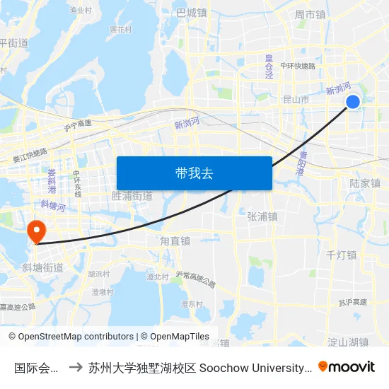 国际会展中心 to 苏州大学独墅湖校区 Soochow University Dushu Lake Campus map