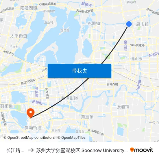 长江路鑫茂路 to 苏州大学独墅湖校区 Soochow University Dushu Lake Campus map