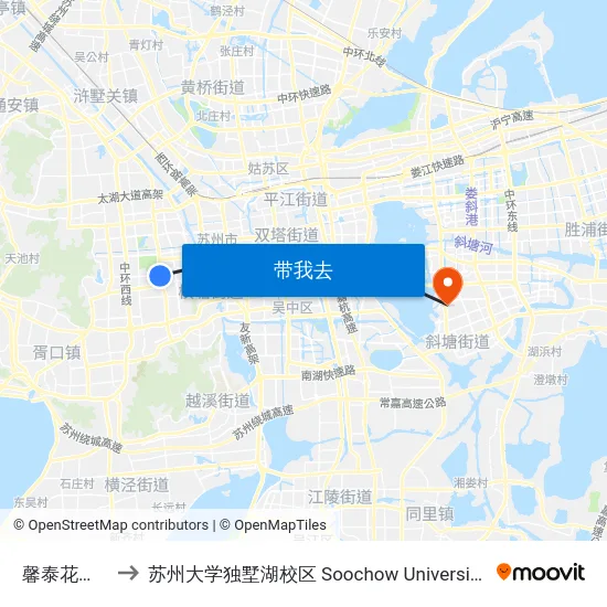 馨泰花园西出口 to 苏州大学独墅湖校区 Soochow University Dushu Lake Campus map