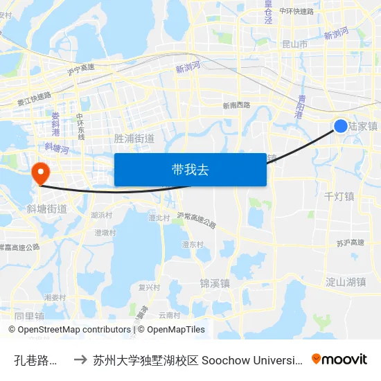 孔巷路黄浦江路 to 苏州大学独墅湖校区 Soochow University Dushu Lake Campus map