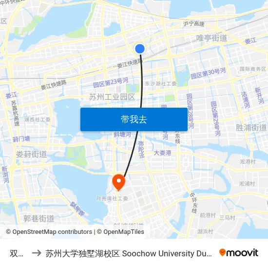 双灯路 to 苏州大学独墅湖校区 Soochow University Dushu Lake Campus map