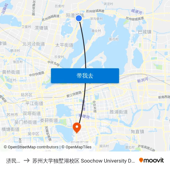 济民塘桥 to 苏州大学独墅湖校区 Soochow University Dushu Lake Campus map